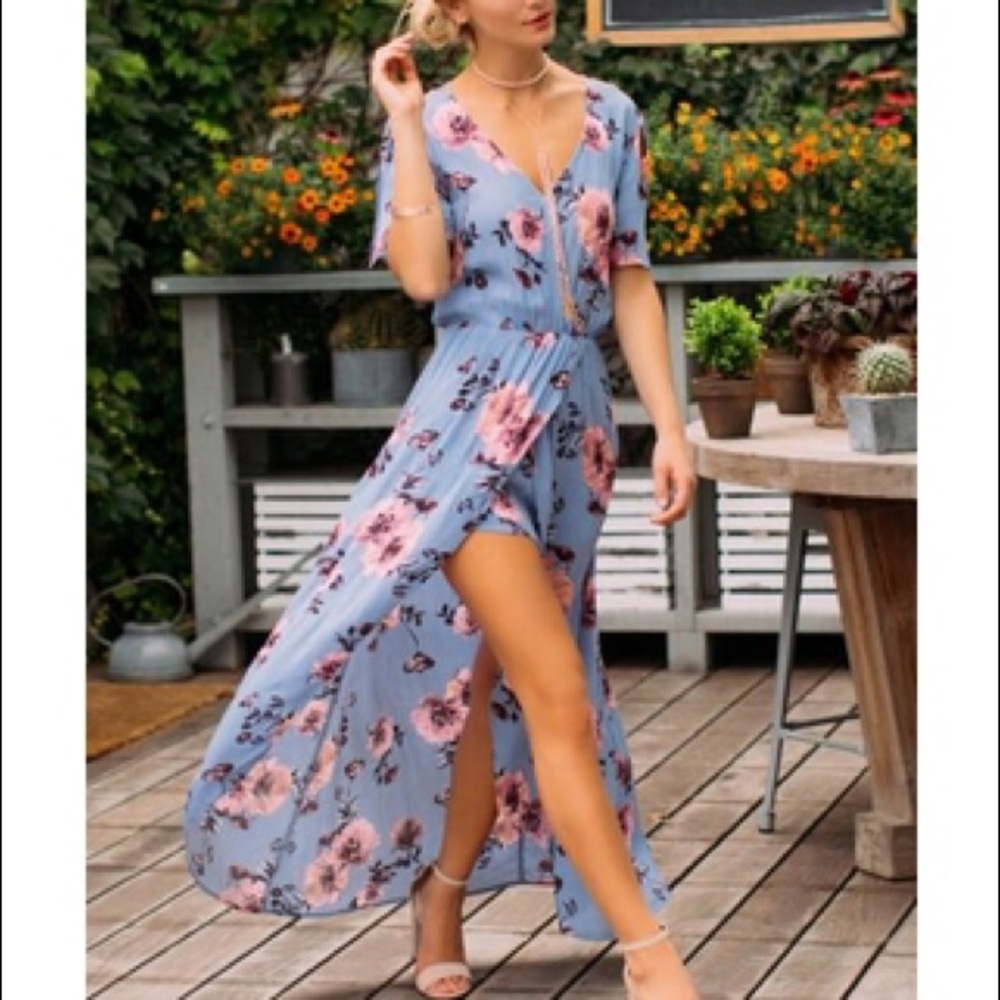 BRAND NEW Francesca’s Floral Wrap Maxi Romper